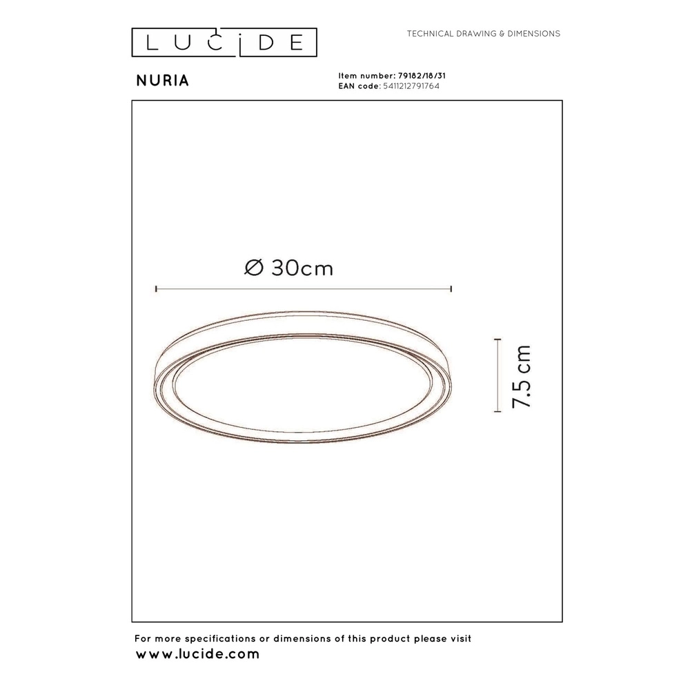 plafonniere Nuria Ø 30cm wit Lucide 5411212791764