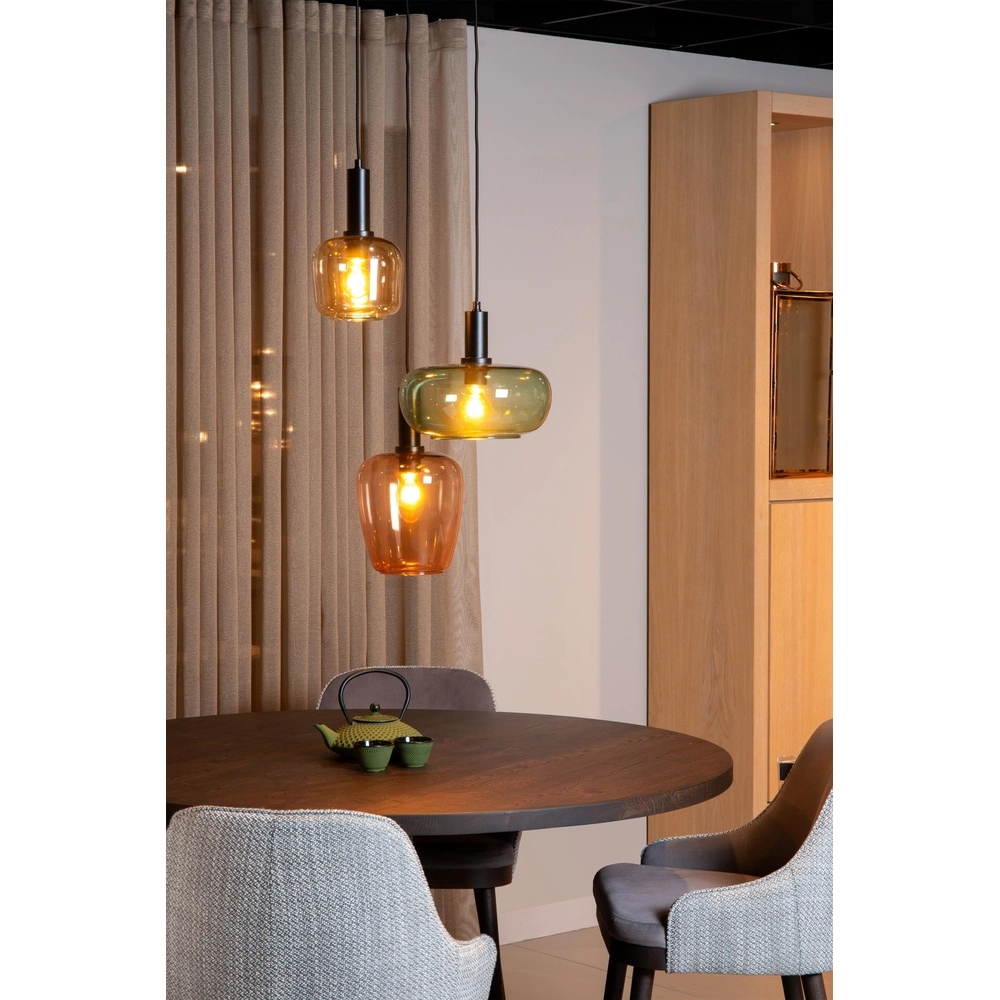 3-lichts hanglamp Ilona zwart met gekleurde glazen Lucide 5411212452740