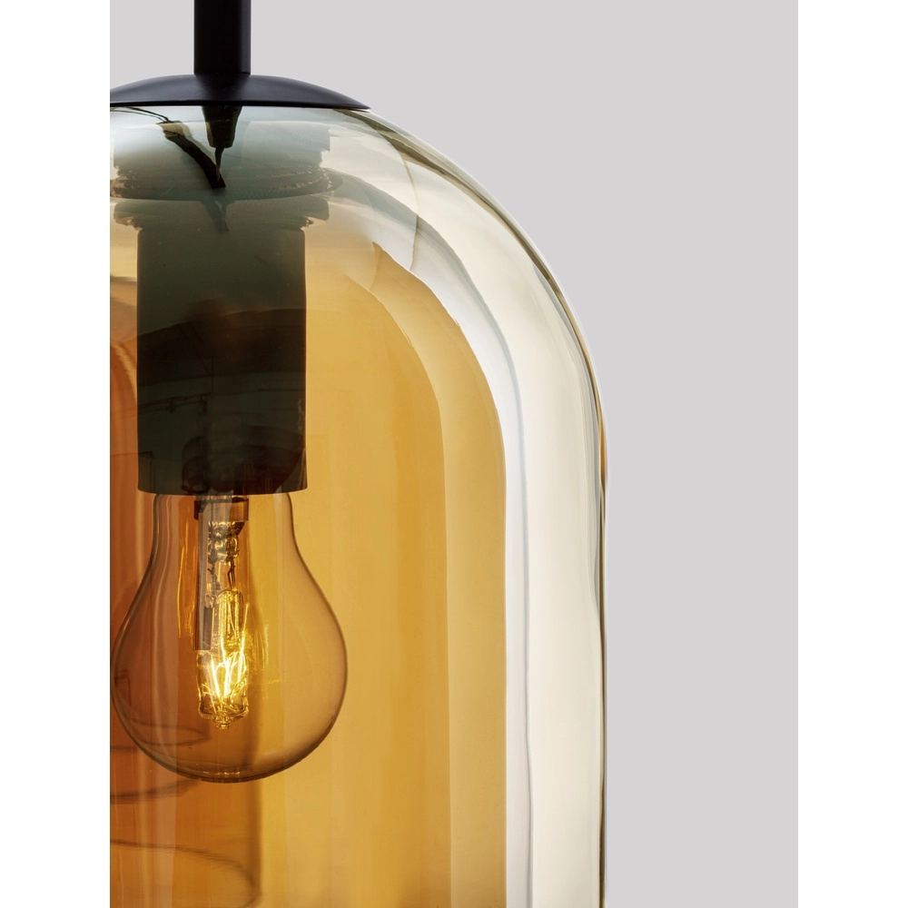 Hanglamp Velor 3-lichts zwart met amber glas recht Lyora 5212017431226