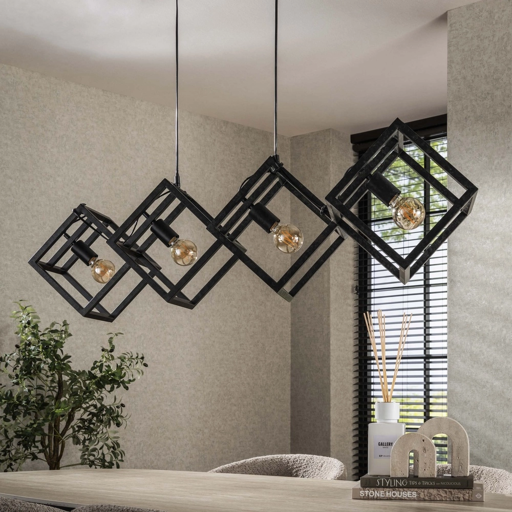 Moderne hanglamp Cube 4x E27 - charcoal Lyora 8716803512771