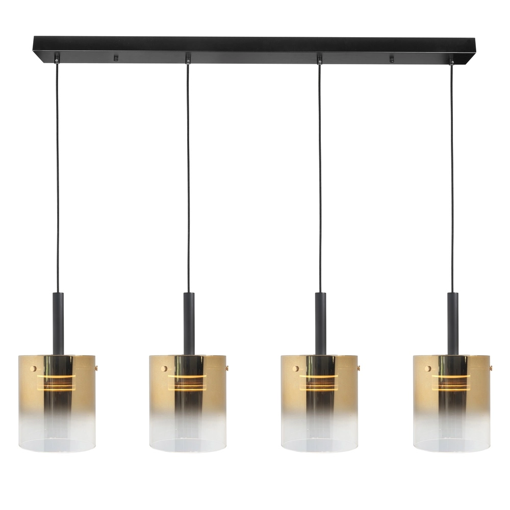 4-lichts hanglamp Salerno zwart met goud glas