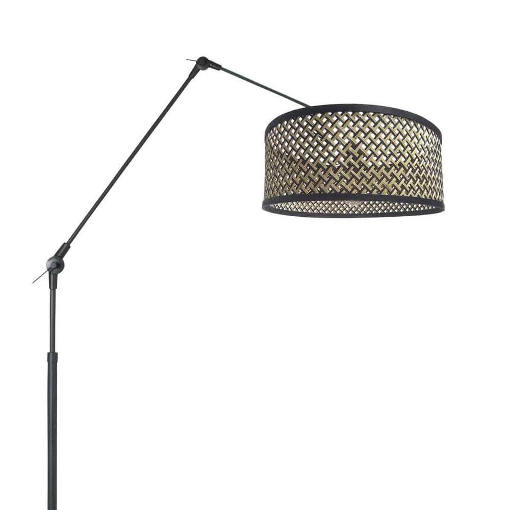 Vloerlamp instelbaar Prestige Chic zwart met bamboe kap Steinhauer 8712746172911