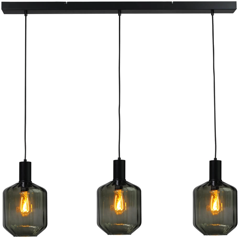3-lichts hanglamp - zwart - Porto met Jagger green glazen