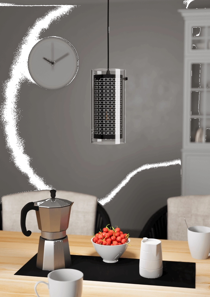 Hanglamp Pinto Textil 1 zwart met glas Eglo 9008606235681