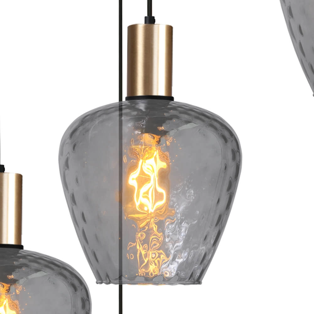 5-lichts vide hanglamp - goud - Porto met Diamond smoke glazen Masterlight 8718121271057