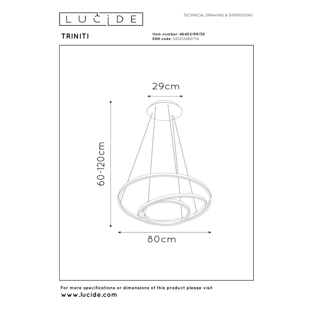 Moderne hanglamp Triniti dimbaar zwart Lucide 5411212460714