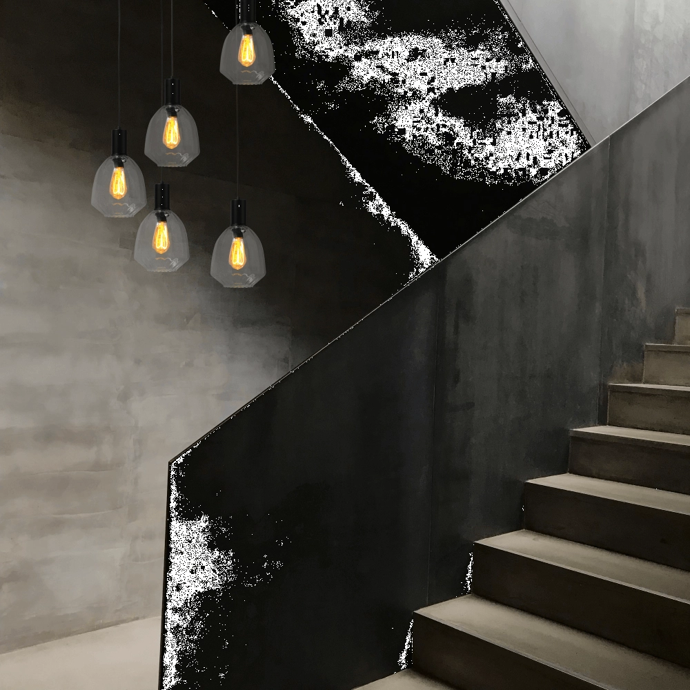 5-lichts vide hanglamp - zwart - Porto met Nicolette clear glazen Masterlight 8718121271170