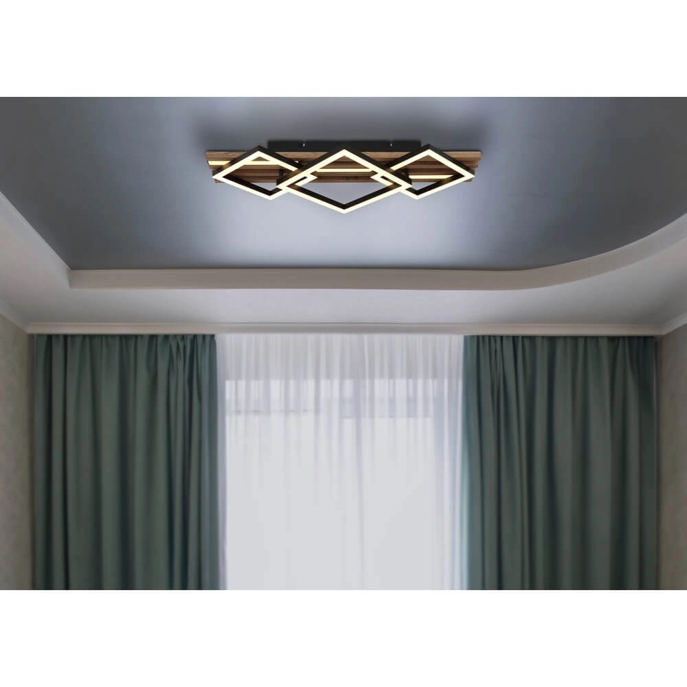 Plafondlamp Obrien zwart met hout 3-lichts Globo 9007371515301