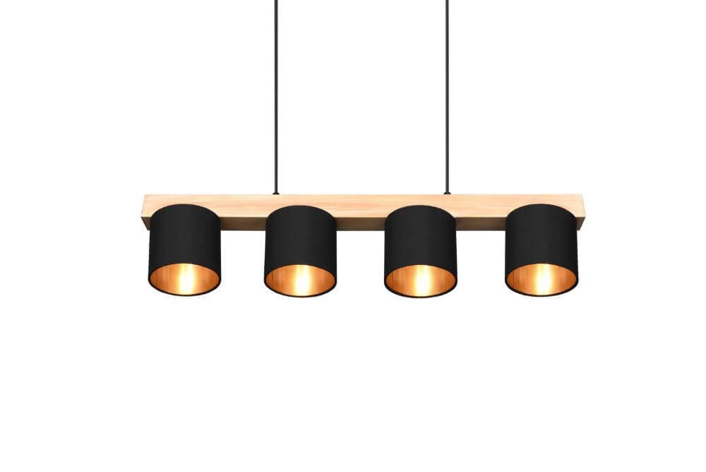 Hanglamp Cameron 4-lichts zwart met houtbruin Trio 4017807502923