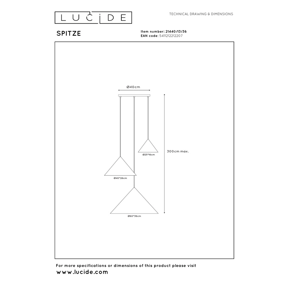3-lichts vide hanglamp Spitze grijs Lucide Vibes 5411212212207
