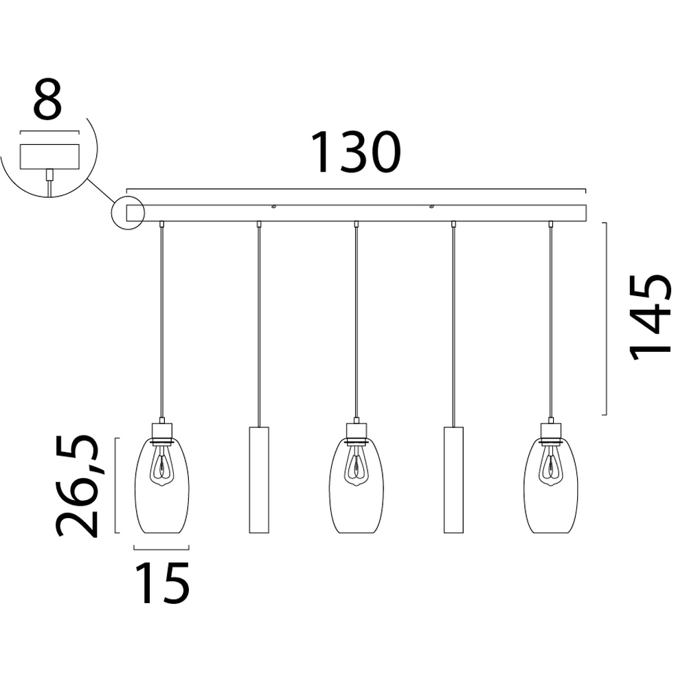Glazen hanglamp Olive 3x Ø 12,5cm - 2x Run pendel - zwart Masterlight 8718121394053