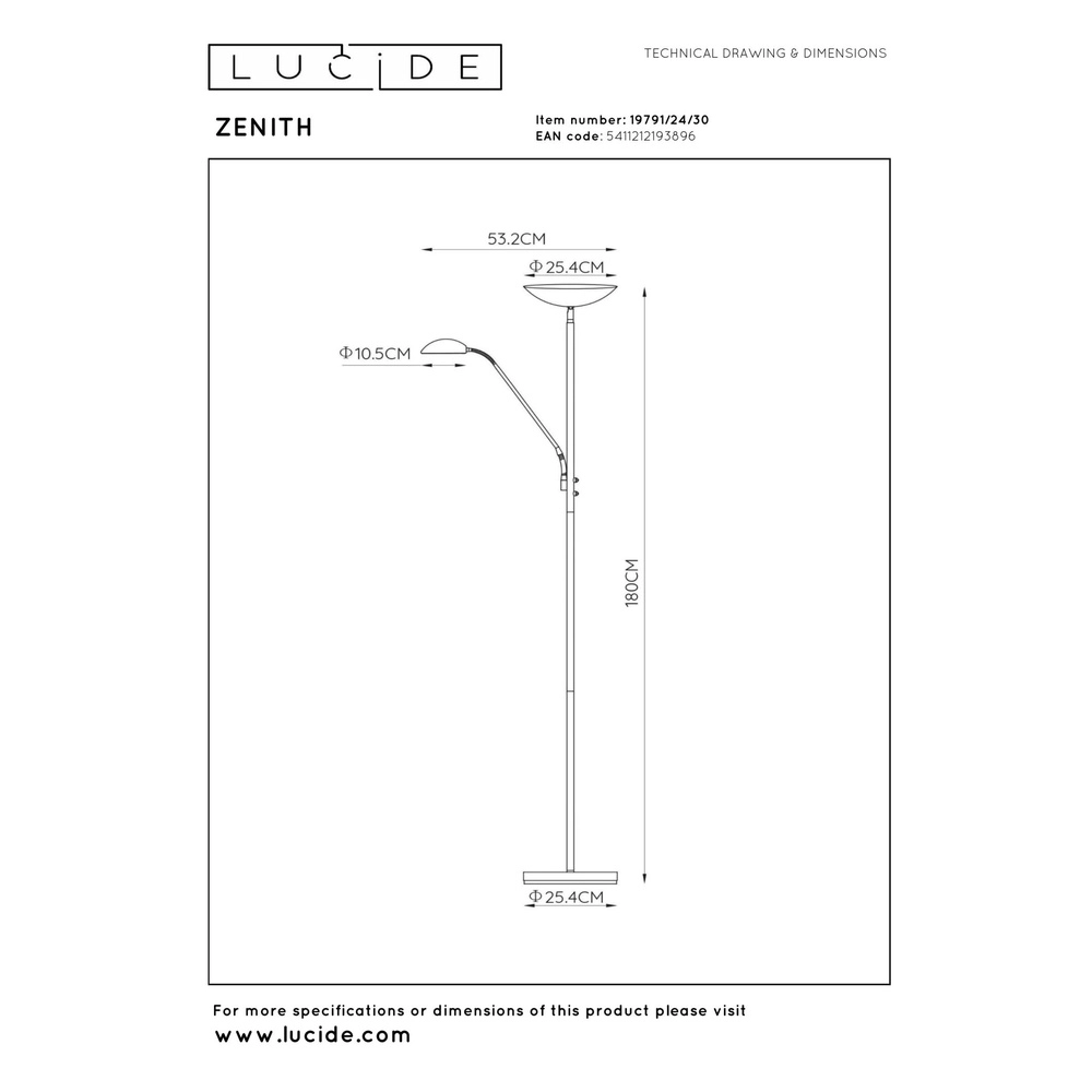 Leeslamp Zenith wit Lucide 5411212193896
