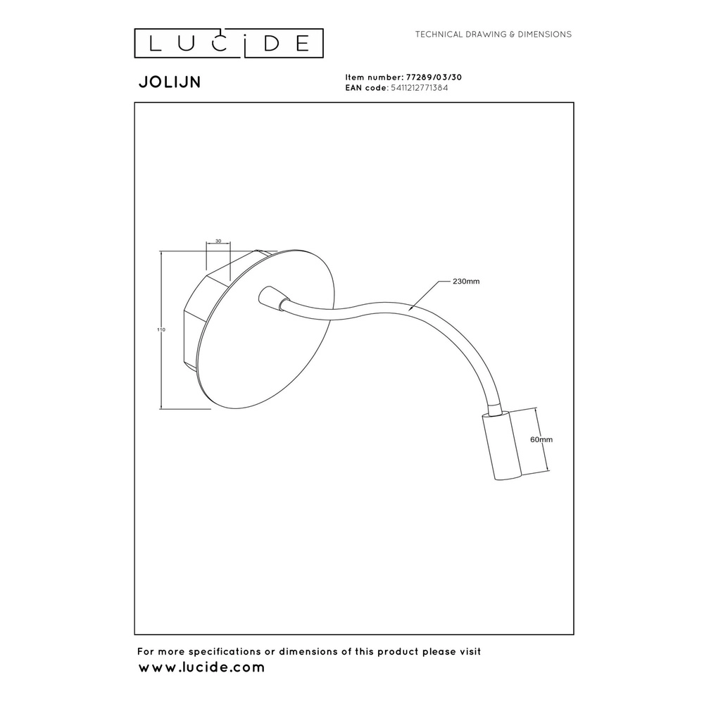 Oplaadbare wandlamp Jolijn bedlampje zwart Lucide 5411212771384