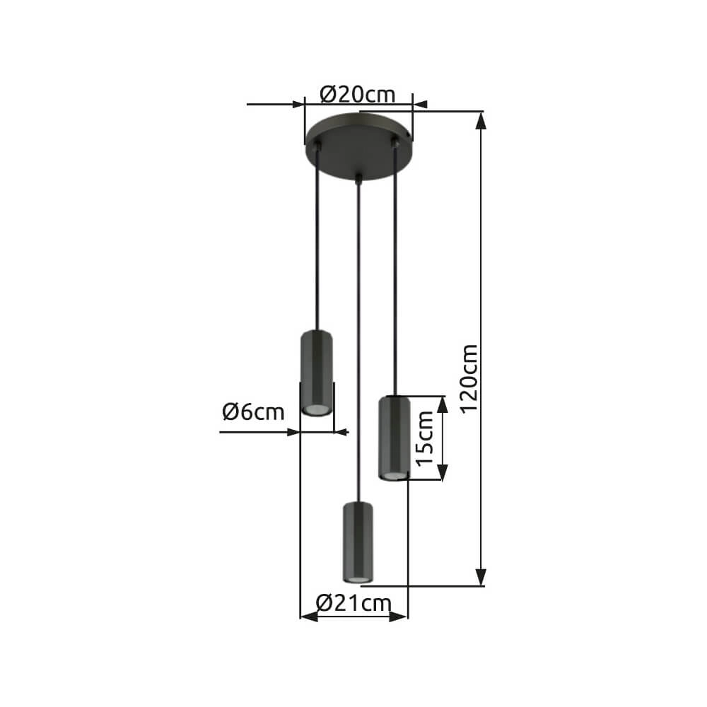 Grijze hanglamp James 3-lichts rond Globo 9007371453870
