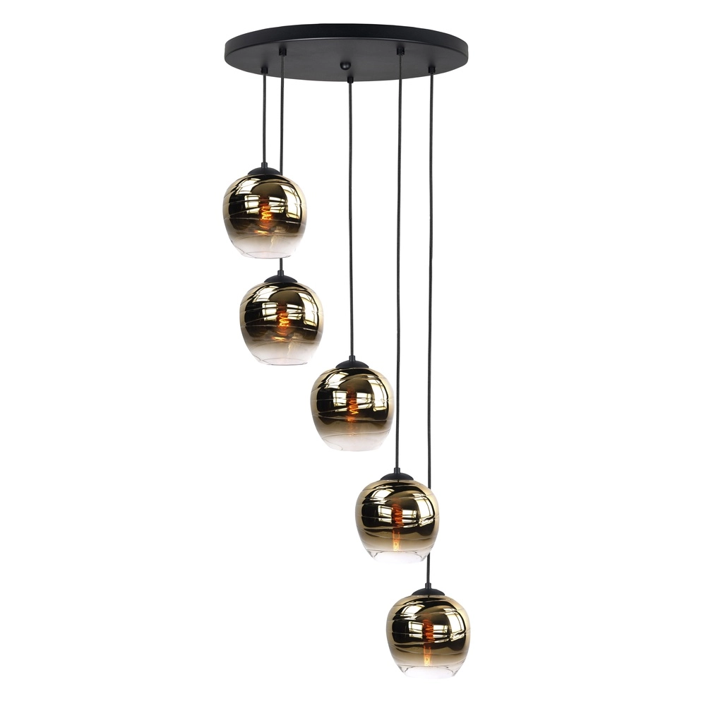 Hanglamp Fantasy 5-lichts zwart met bruin glas