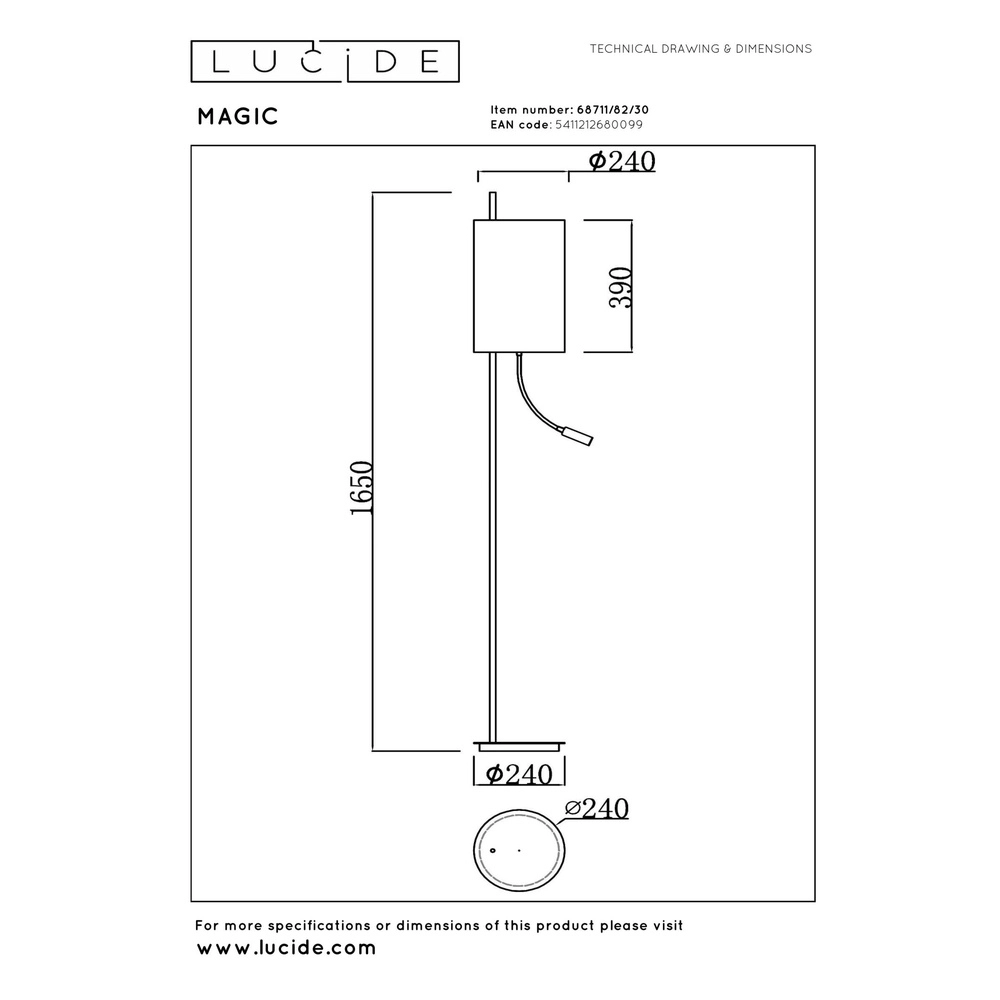 Vloerlamp Magic met leeslampje Lucide 5411212680099