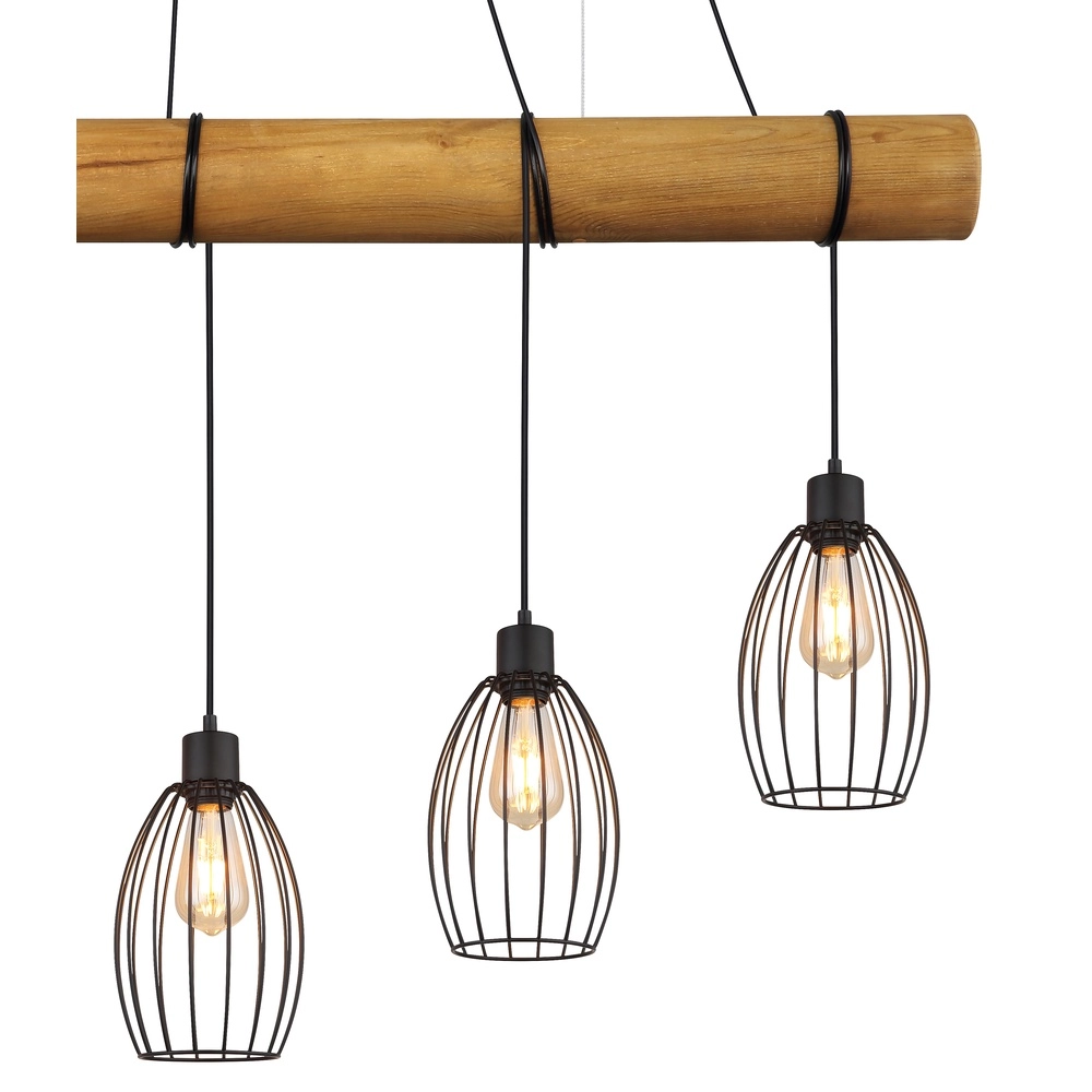 Landelijke hanglamp Berti 5-lichts hout met zwart Globo 9007371586325