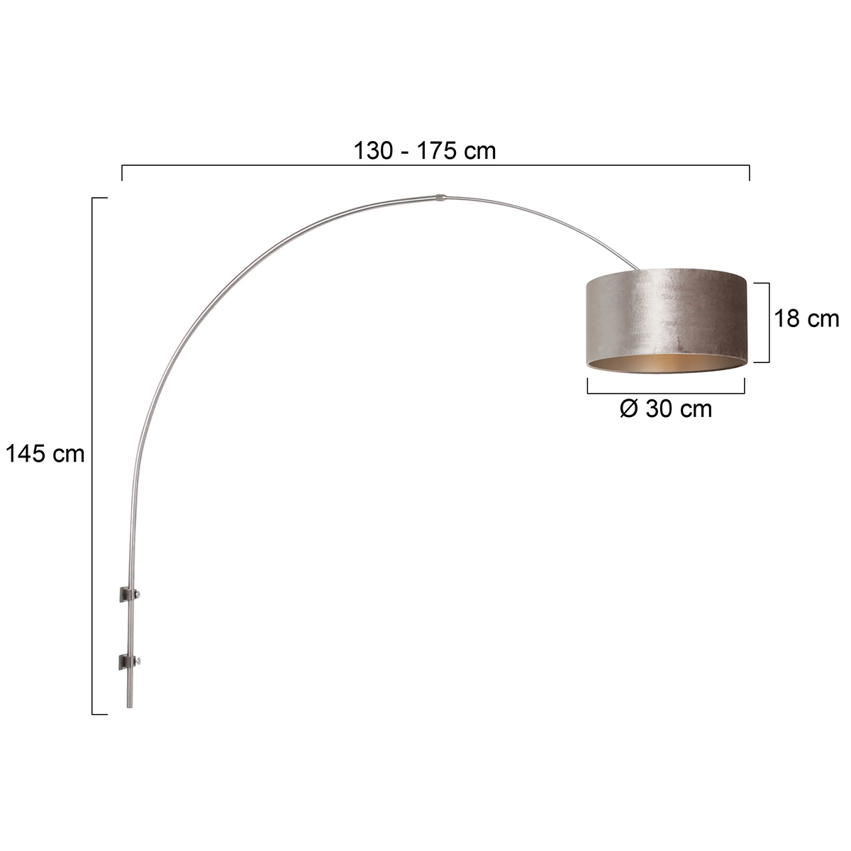 Wand booglamp Sparkled RVS met taupe velourse kap Steinhauer 8712746146165