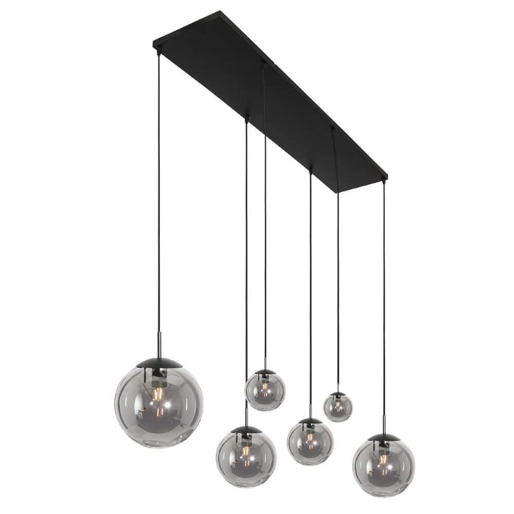 6-lichts glazen hanglamp Bolique zwart met smoke glas Steinhauer 8712746166422