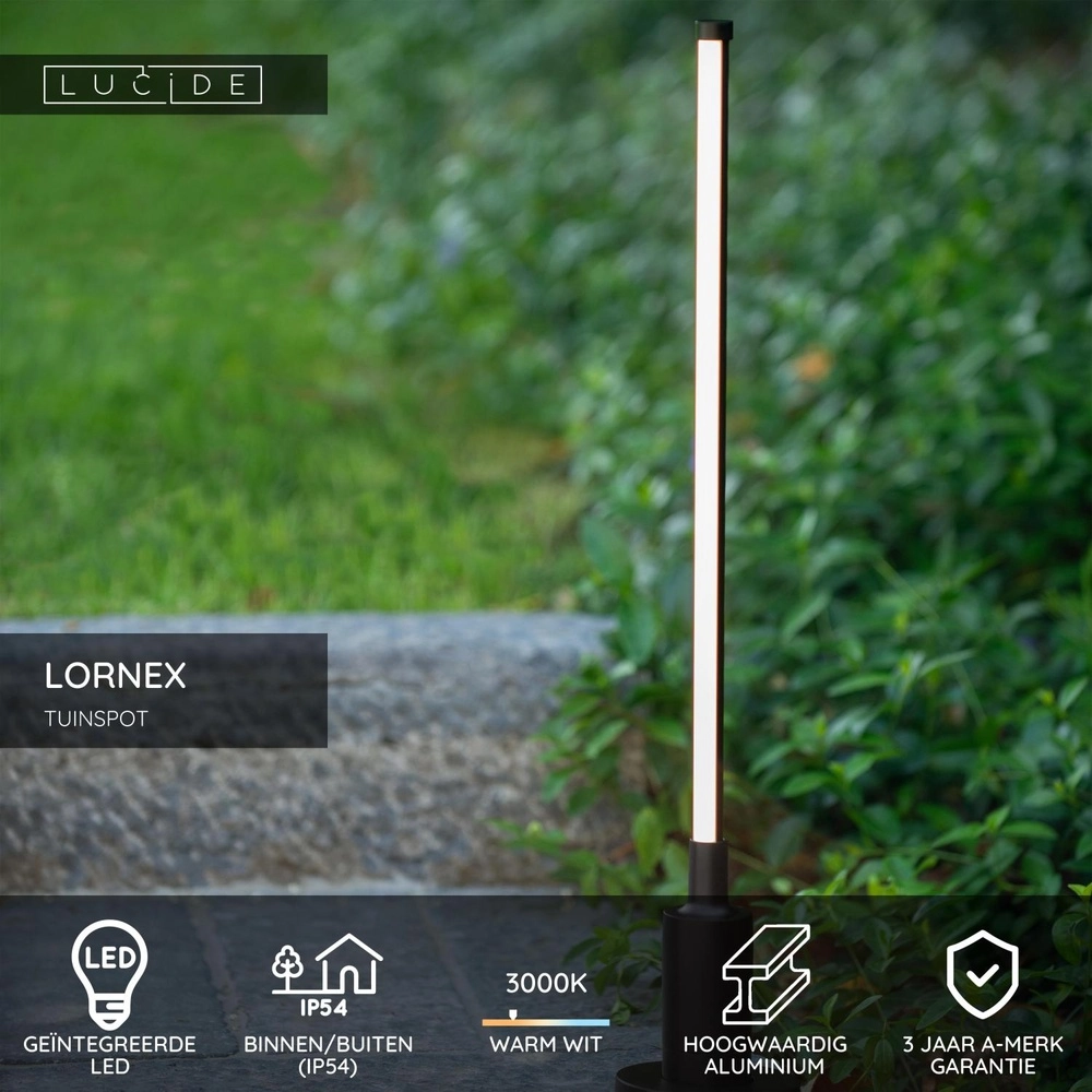 Strakke tuinlamp Lornex IP54 zwart 58cm Lucide 5411212290519