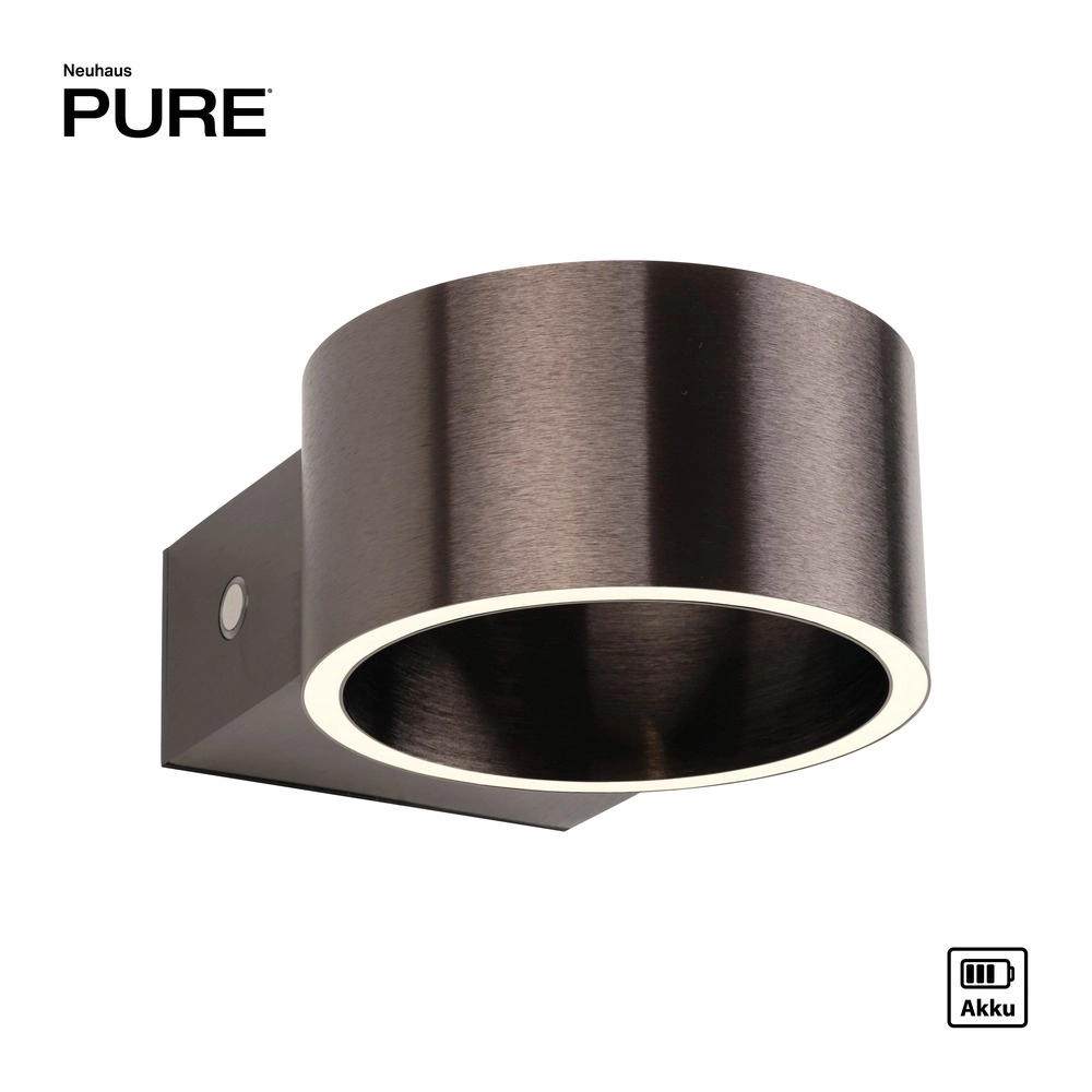 Oplaadbare wandlamp Pure Akku Clipse Donker bruin geborstel Paul Neuhaus 4012248393017