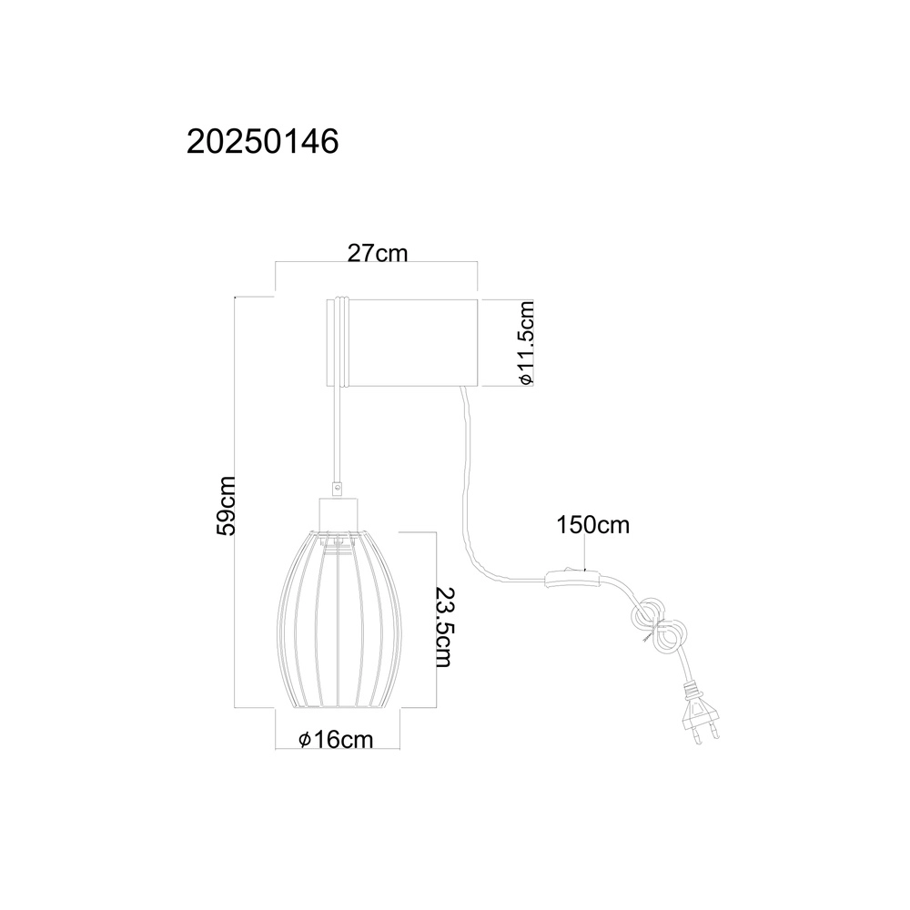 Wandlampje Berti zwart met hout Globo 9007371580330
