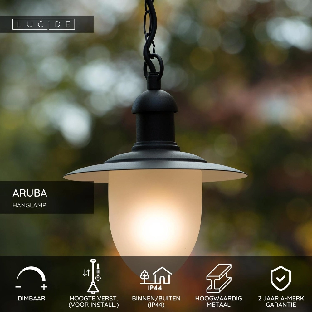 Landelijke hanglamp Aruba zwart Ø 25cm IP44 Lucide 5411212113504