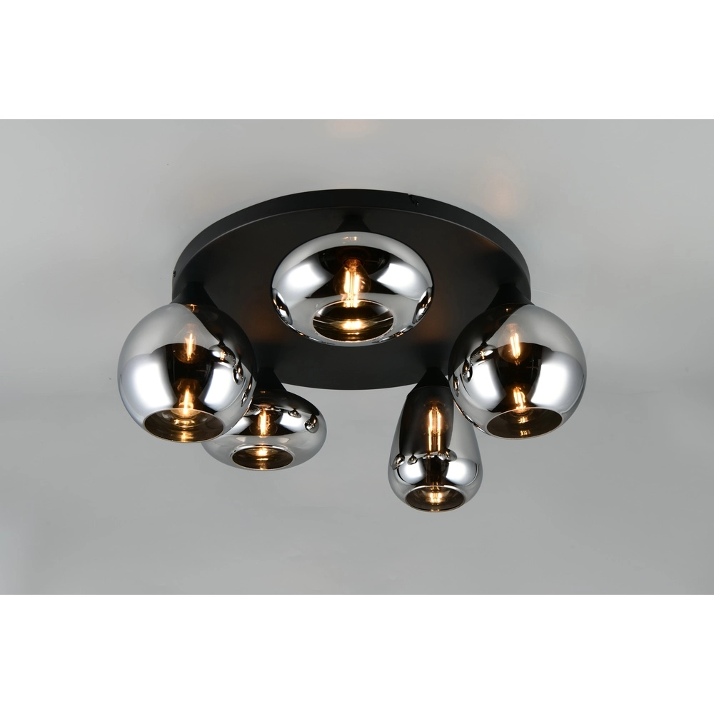 5-lichts plafondlamp Lumina zwart met smoke glas Trio 4017807663181