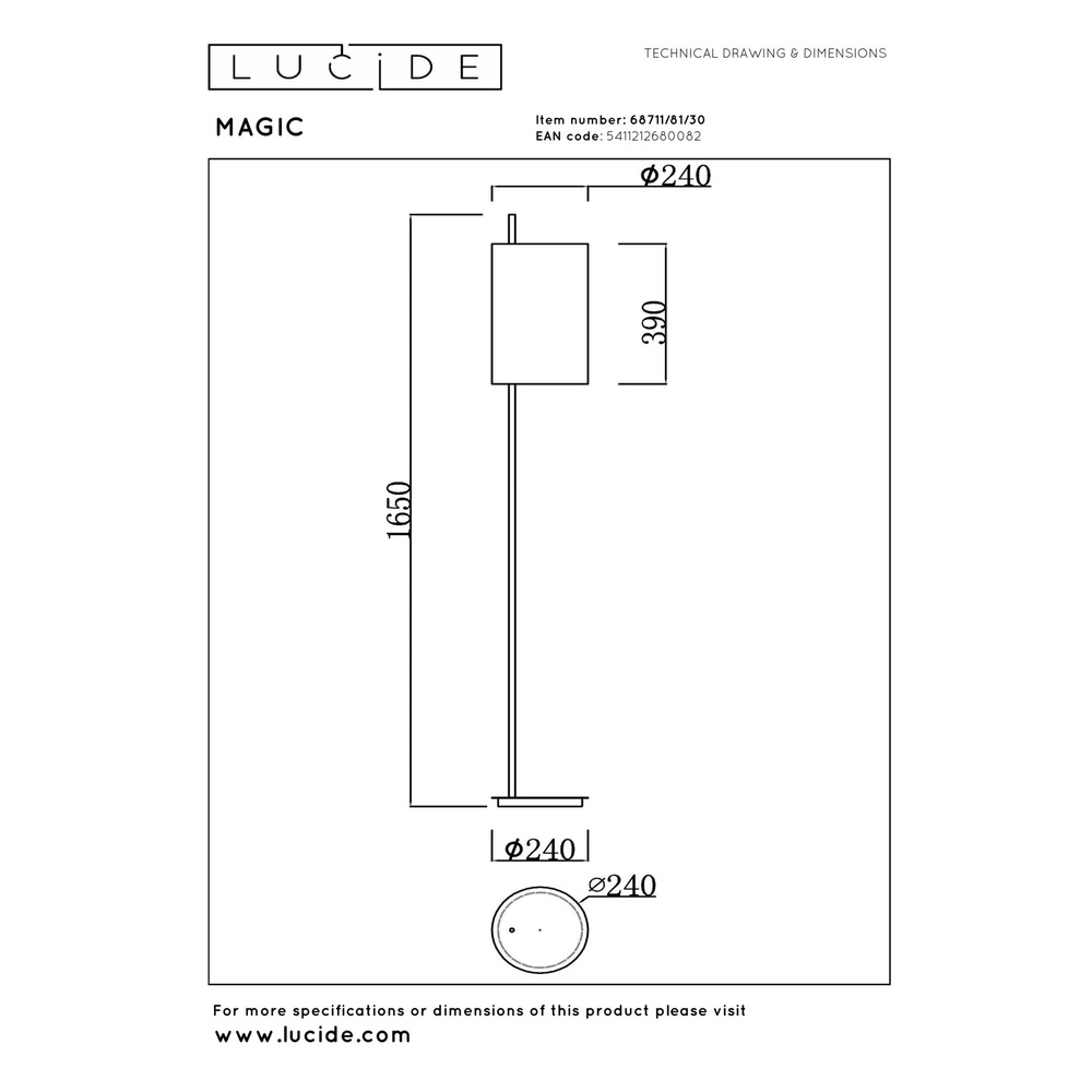 Vloerlamp Magic zwart Lucide 5411212680082