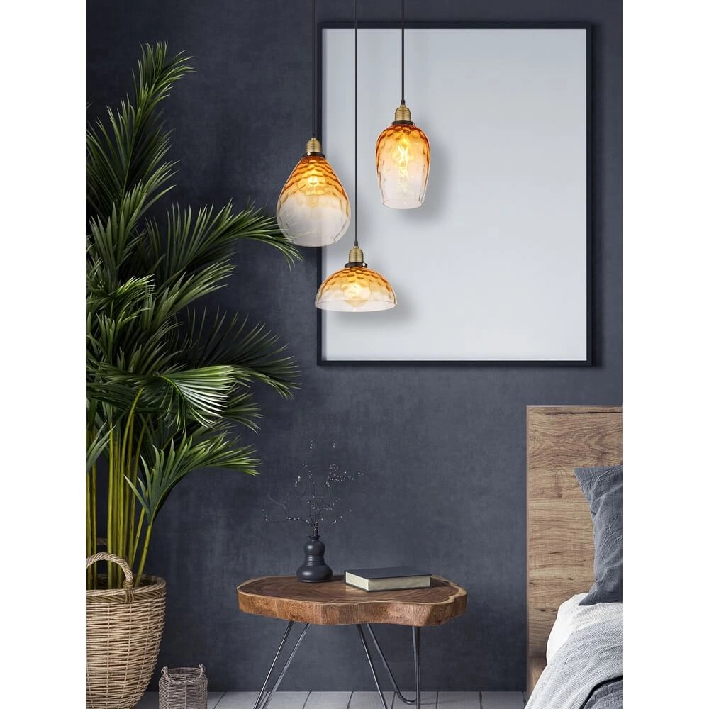 3-lichts hanglamp rond Salvy amber glas honinggraat Globo 9007371454440