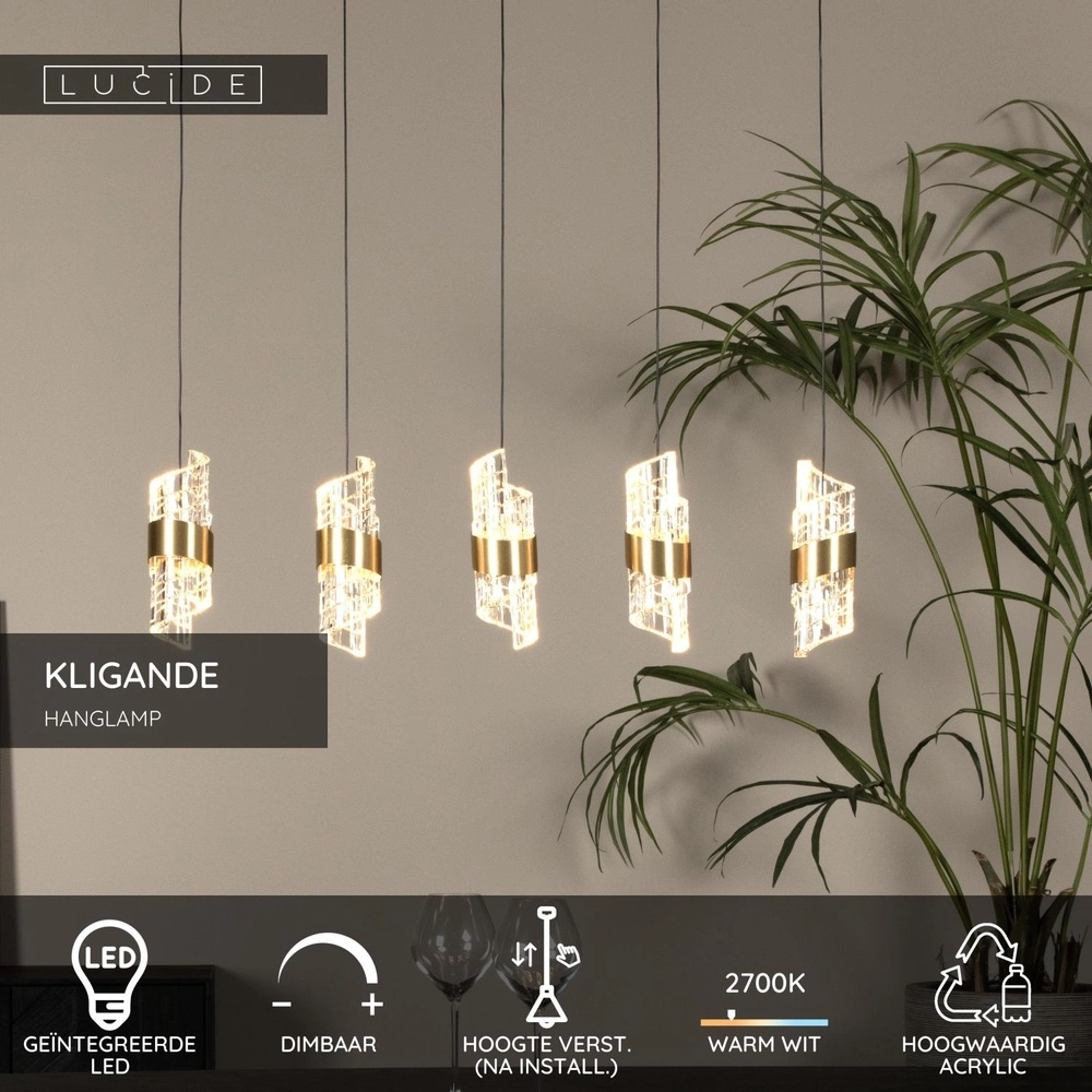 Design hanglamp Kligande 5-lichts goud recht Lucide 5411212134646