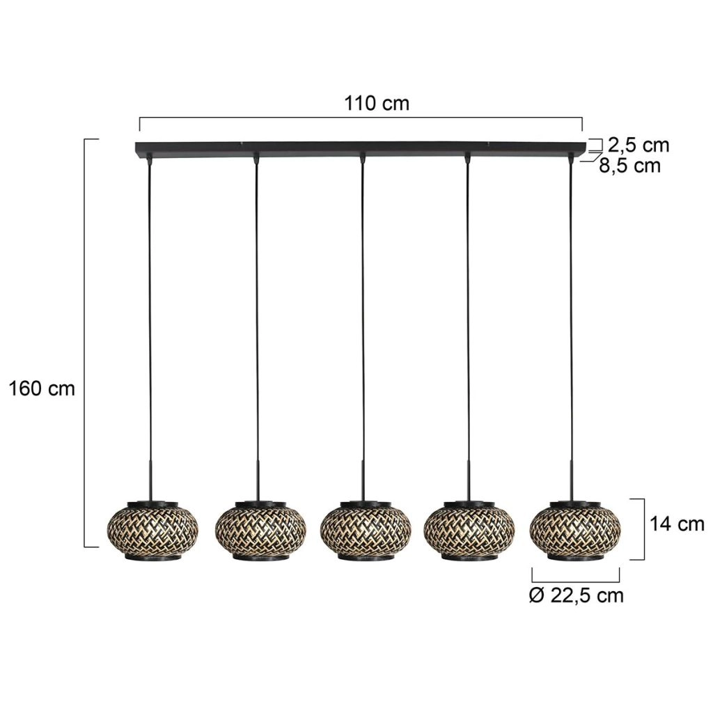 5-lichts hanglamp recht Nox Light met bamboe kappen Steinhauer 8712746183221