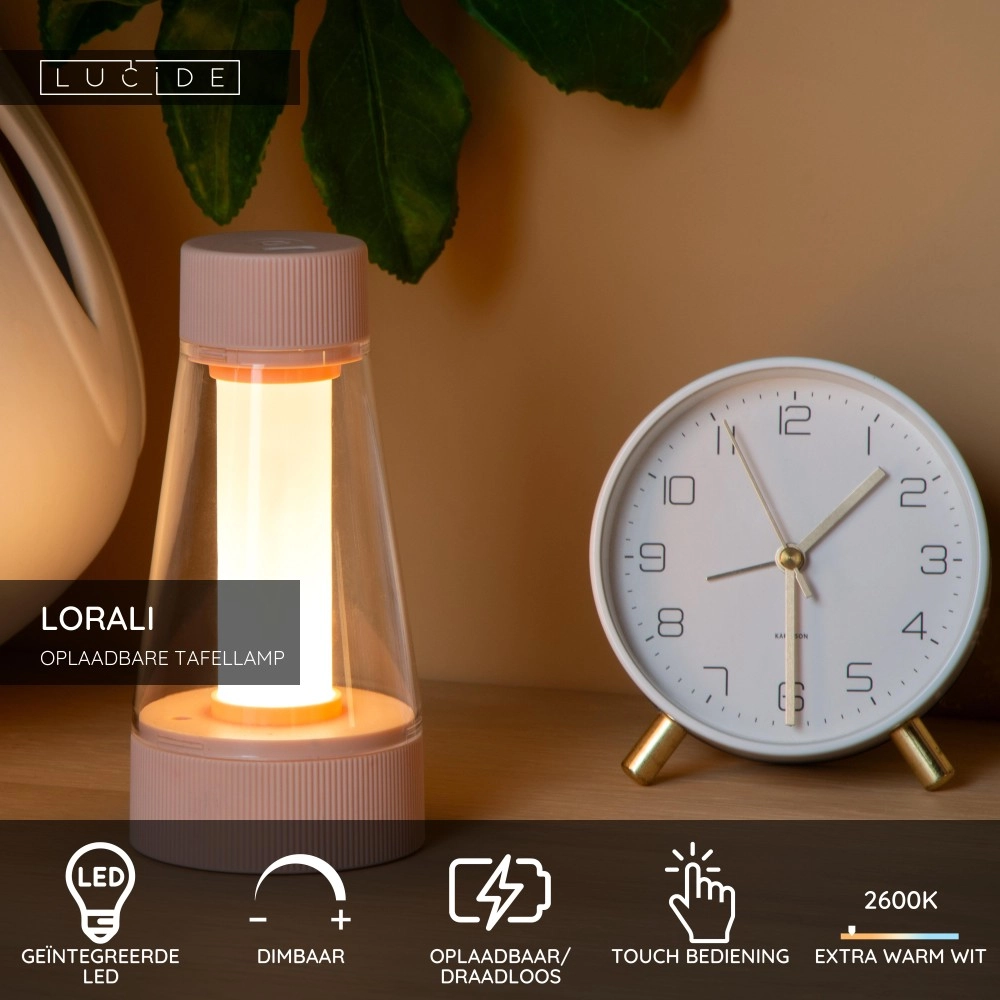 Oplaadbare tafellamp Lorali roze Lucide 5411212452733