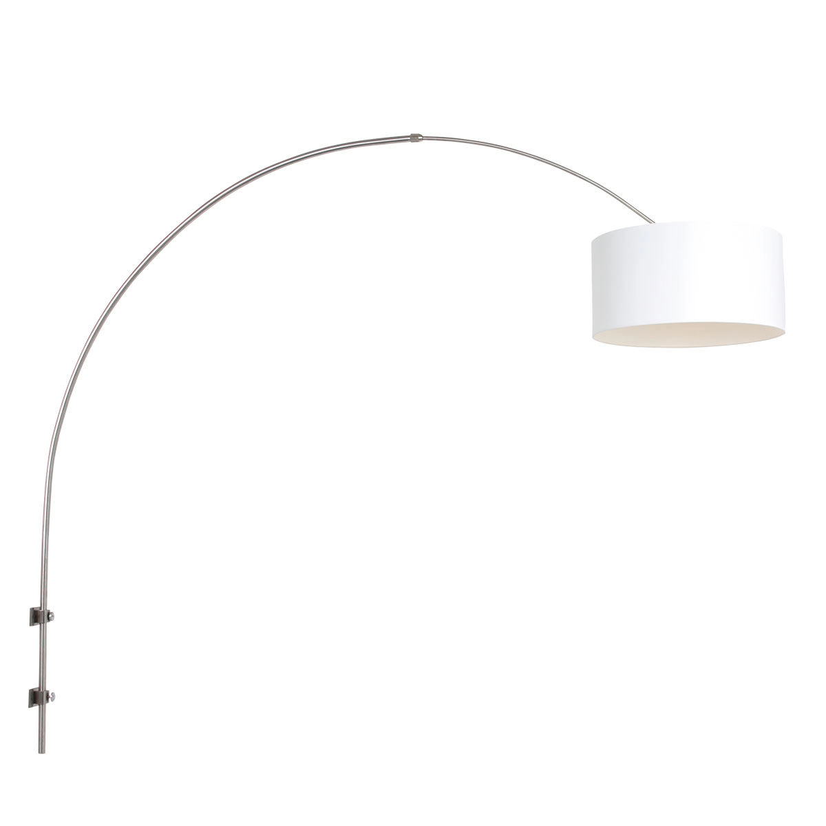 Wand Booglamp Sparkled RVS met witte kap Wand Booglamp Sparkled RVS met witte kap