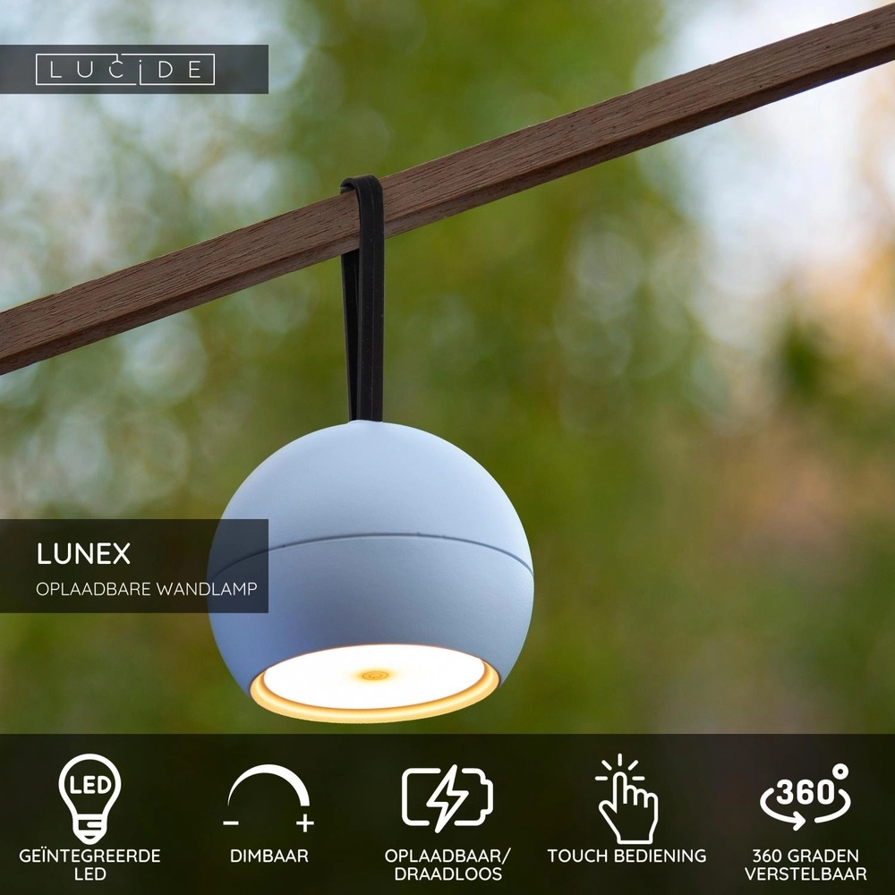 Oplaadbare wandlamp Lunex wit magnetisch Lucide 5411212272416
