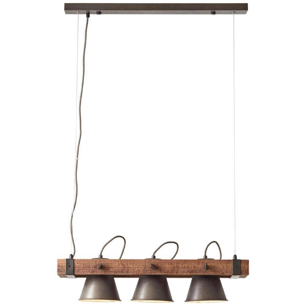 3-lichts hanglamp Decca zwart met bruin