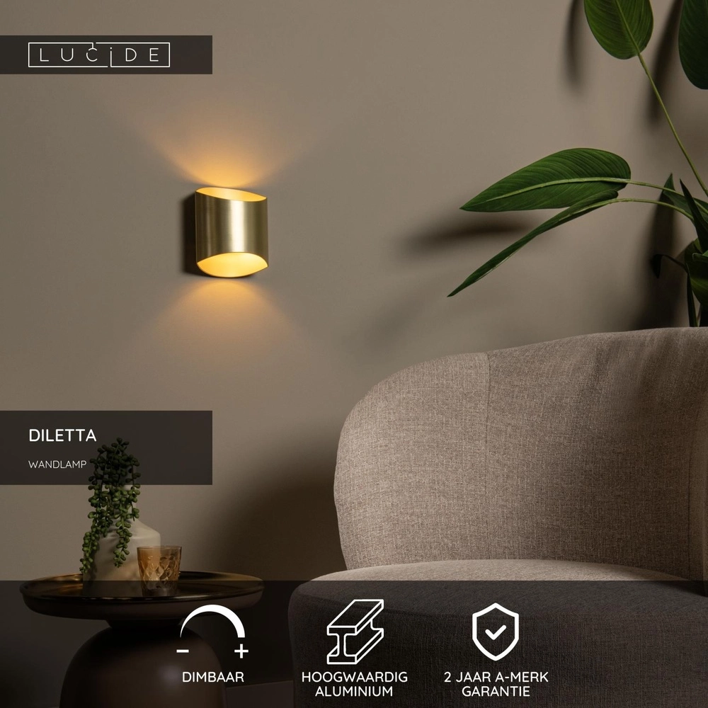 Design wandlamp Diletta goud Lucide 5411212093547