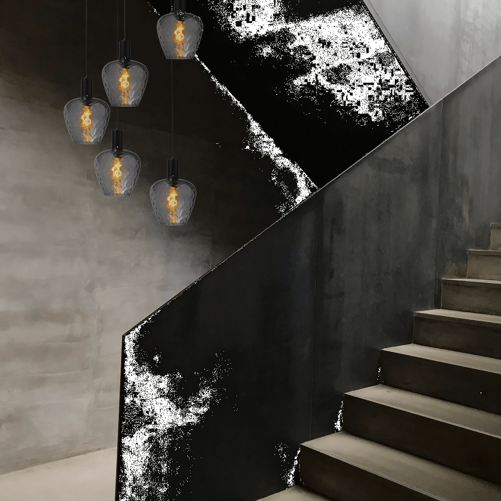 5-lichts vide hanglamp - zwart - Porto met Diamond smoke glazen Masterlight 8718121271040