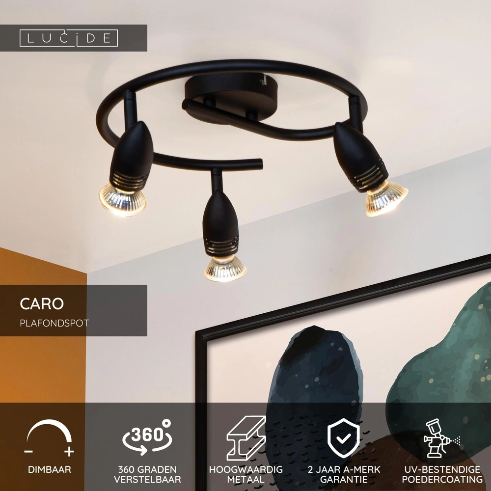 Plafondspot Caro 3-lichts zwart Lucide 5411212134240
