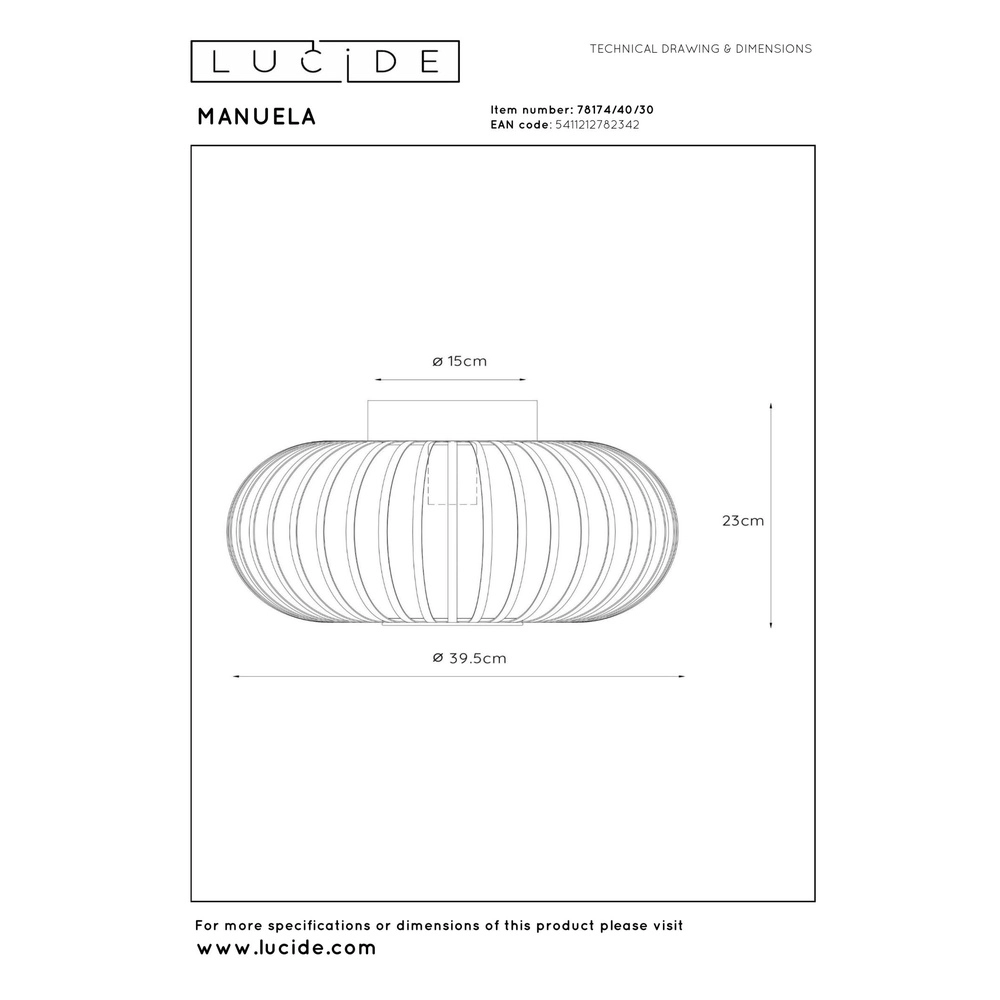 Plafondlamp Manuela Ø 39,5cm zwart Lucide 5411212782342