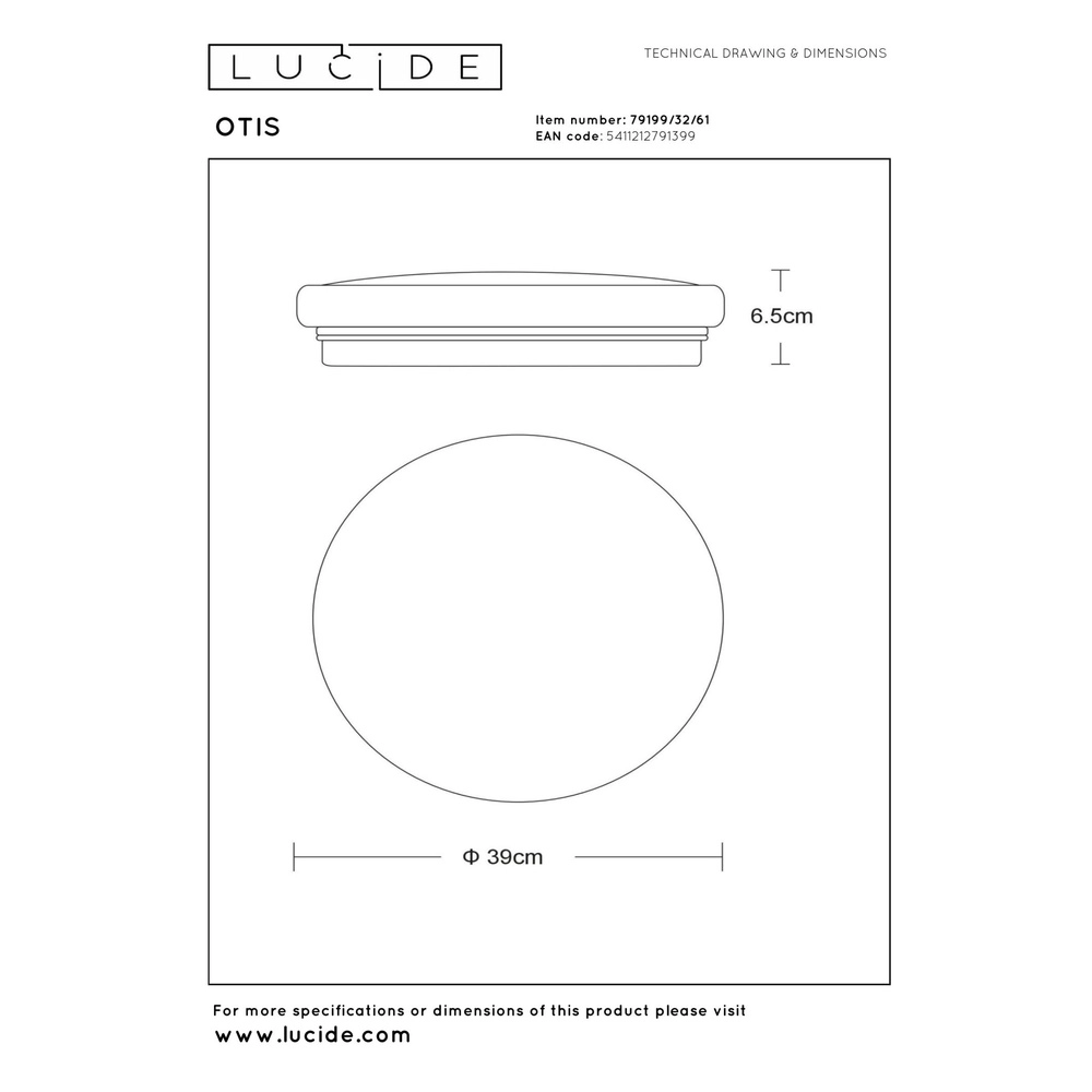 Plafonniere Otis Ø 39cm wit Lucide 5411212791399
