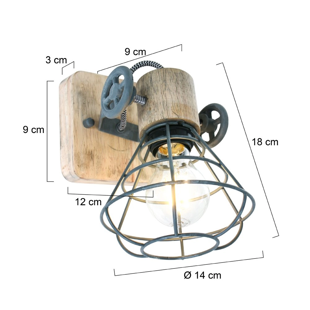 Wandlamp Geurnesey vintage grijs met hout Steinhauer 8712746123029