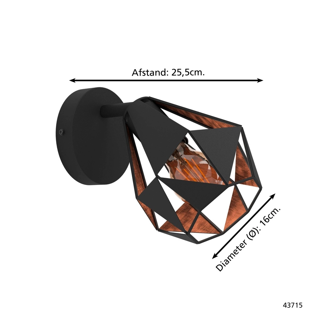 Wandlampje Carlton 7 zwart met koper Eglo 9002759437152