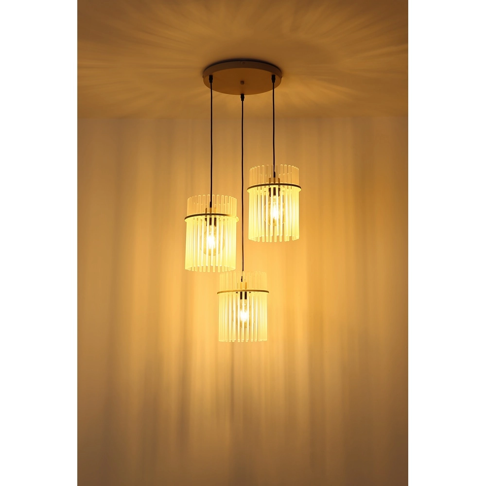 3-lichts hanglamp Gorley zand bruin met glas rond Globo 9007371569717