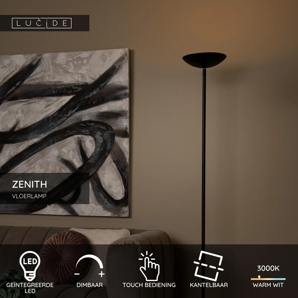 Design vloerlamp Zenith zwart Lucide 5411212194060