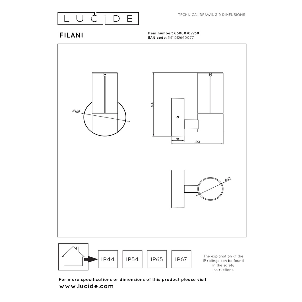 Design wandlamp Filani zwart Lucide 5411212660077