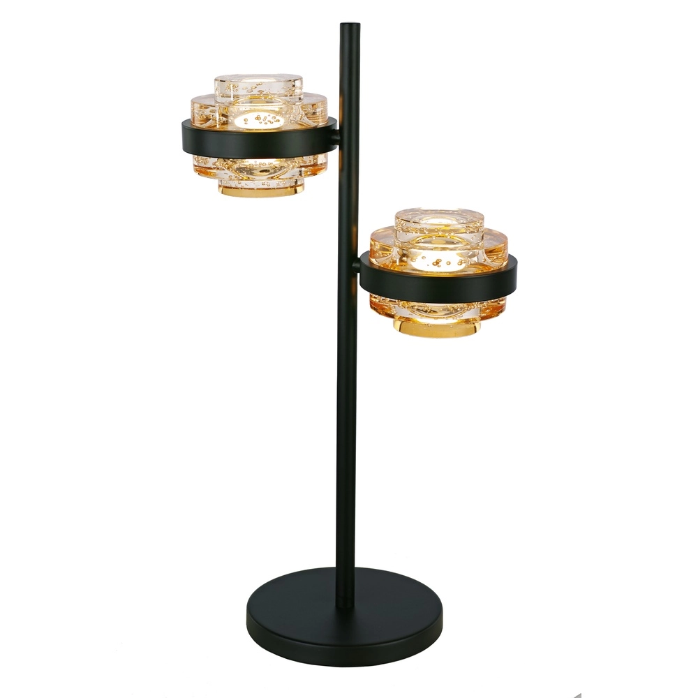 Tafellamp Dynasty zwart 2-lichts amber glas