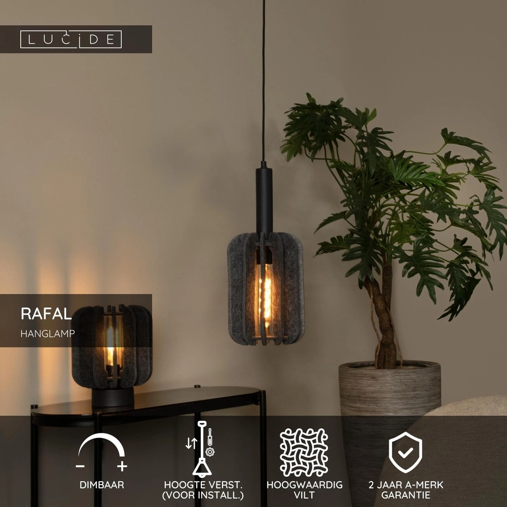 Strakke hanglamp Rafal zwart met grijs Lucide 5411212452764