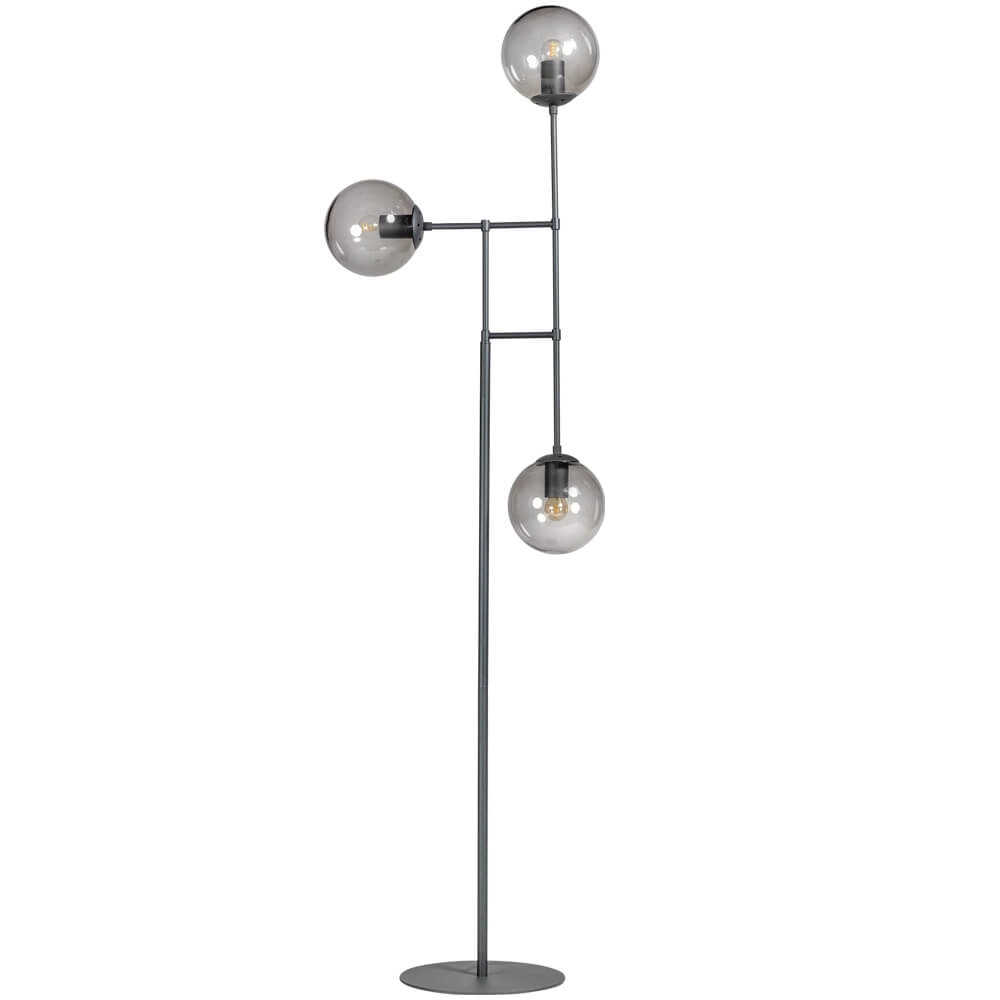 Design vloerlamp Davina 3-lichts zwart met smoke glas Design vloerlamp Davina 3-lichts zwart met smoke glas