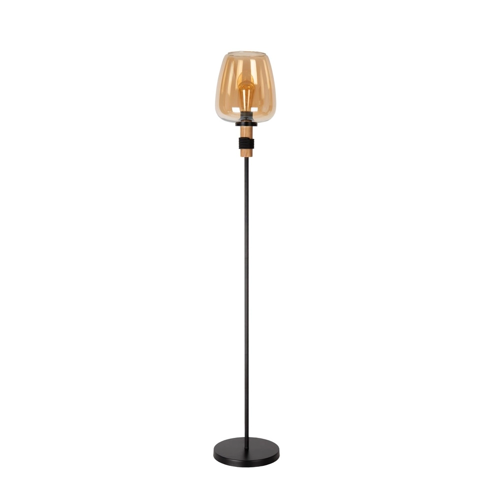 Vloerlamp Ilona zwart met amber glas